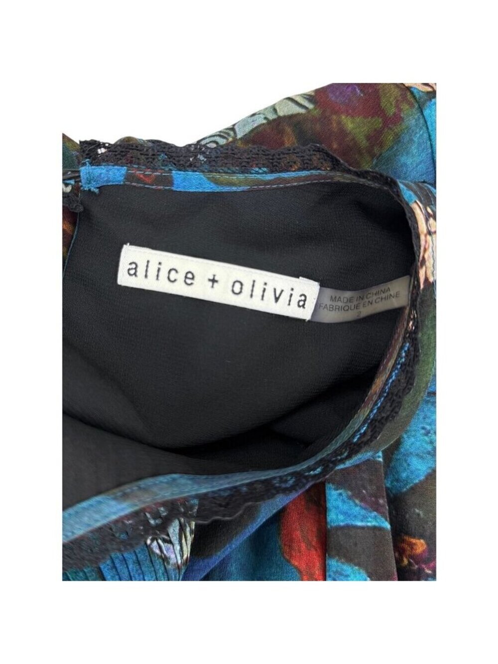 Alice And Olivia Aimee Pintuck Lace Floral Silk Dress - Picture 3 of 6